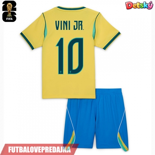 Lacne Dětský Futbalové dres Brazília Vinicius Junior #10 MS 2026 Krátky Rukáv - Domáci (+ trenírky)